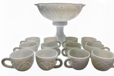 1950s 14 Piece Milk Glass Punch Bowl Set