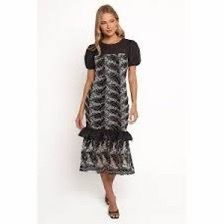 Black Lace Midi Dress with Ruffle Hem