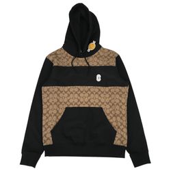 Coach Signature Blocked Hoodie Mens Small S Black Brown Monogram Logo Pullover