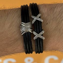 Jewelry 925 sterling silver leathery natural diamonds 0.2CTW bracelet 6.5” 13.50mm 11.40g