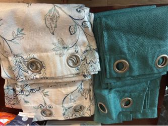 Teal and  patterned curtains