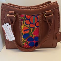 Cartera 100% Piel Con Telar Chapaneco de México