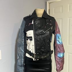 Biker jacket Giorgia - faux leather - black/colorful. New Size Medium 