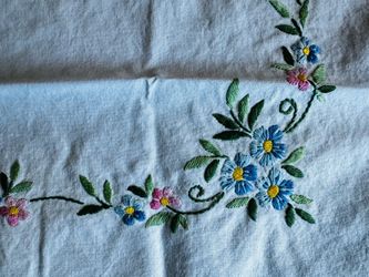 Vintage Hand-Embroidered & Cutwork Linen Table Toppers (Set of 2)