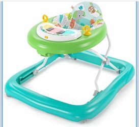 Bright Starts Tiny Trek 2-in-1 Baby Activity Walker with -Toy Station, Adjustable Height and Easy-Fold Frame, Jungle Vines Age 6 Months+