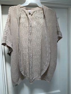 Beige Open Front Crochet Knit Cardigan Size XL