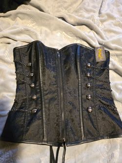 Gothic Corset with Skull Buttons and Chains. size: 1X