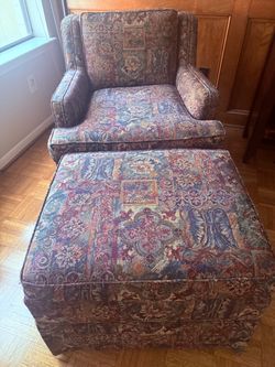 Tapestry Upholstered Armchair with Ottoman