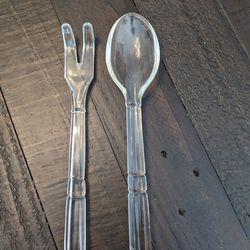 Vintage Heavy Glass Serving Spoon & Fork