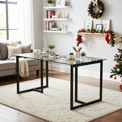 Homy Casa Slip Glass 47" Modern Tempered Clear Glass Dining Table, black,Open Box