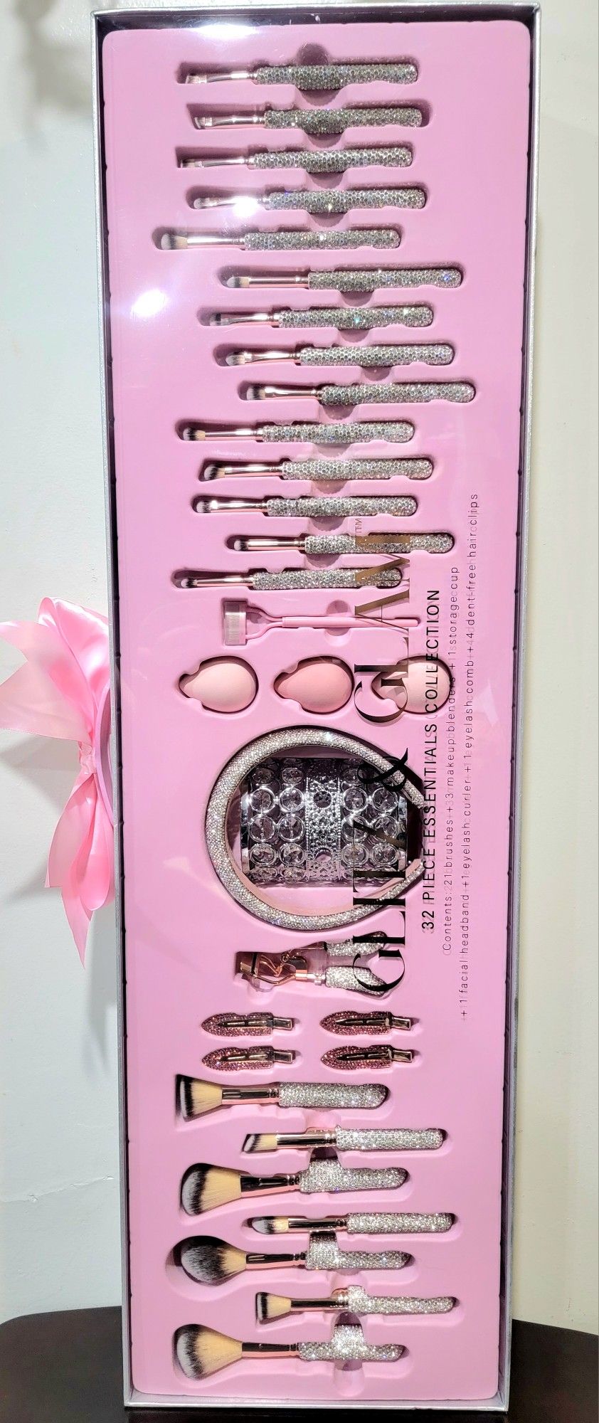 2025 Glitz and Glam 32 Piece Rhineston Bling Pink Makeup Brushes Set TIKTOK