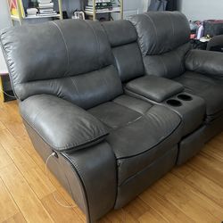 Gray leather recliner