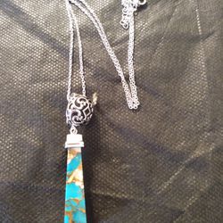 Necklace Turquoise Blended With Spiny Oyster Sterling Silver Setting 
