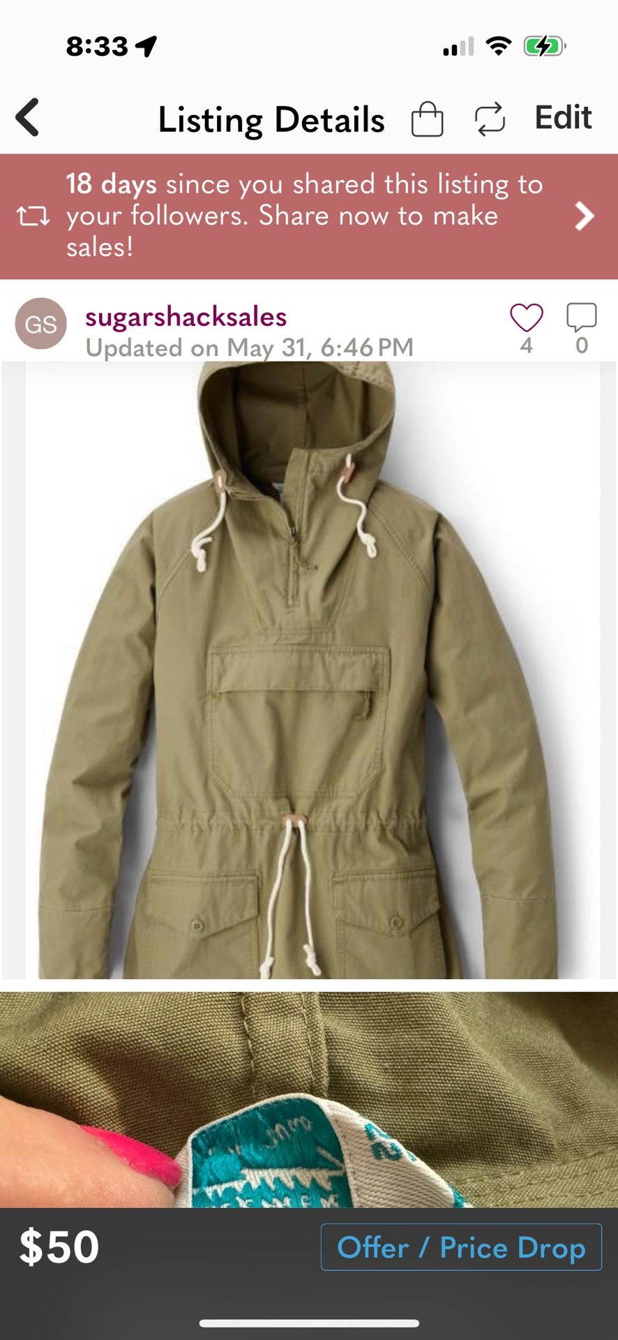 REI Women's Forest Green(light Olive) Pullover Jacket