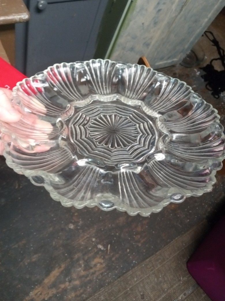 2 Anchor Hocking Deviled eggs plates 
