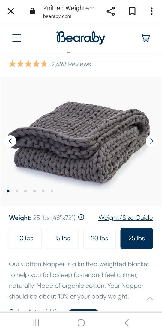 Bearaby 25 Lb Cotton Napper Weighted Blanket