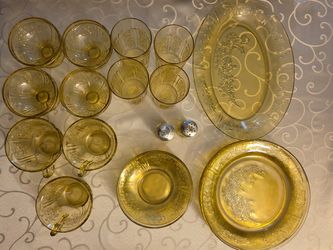 Vintage Depression Amber Sharon Cabbage Rose Federal Glass Set