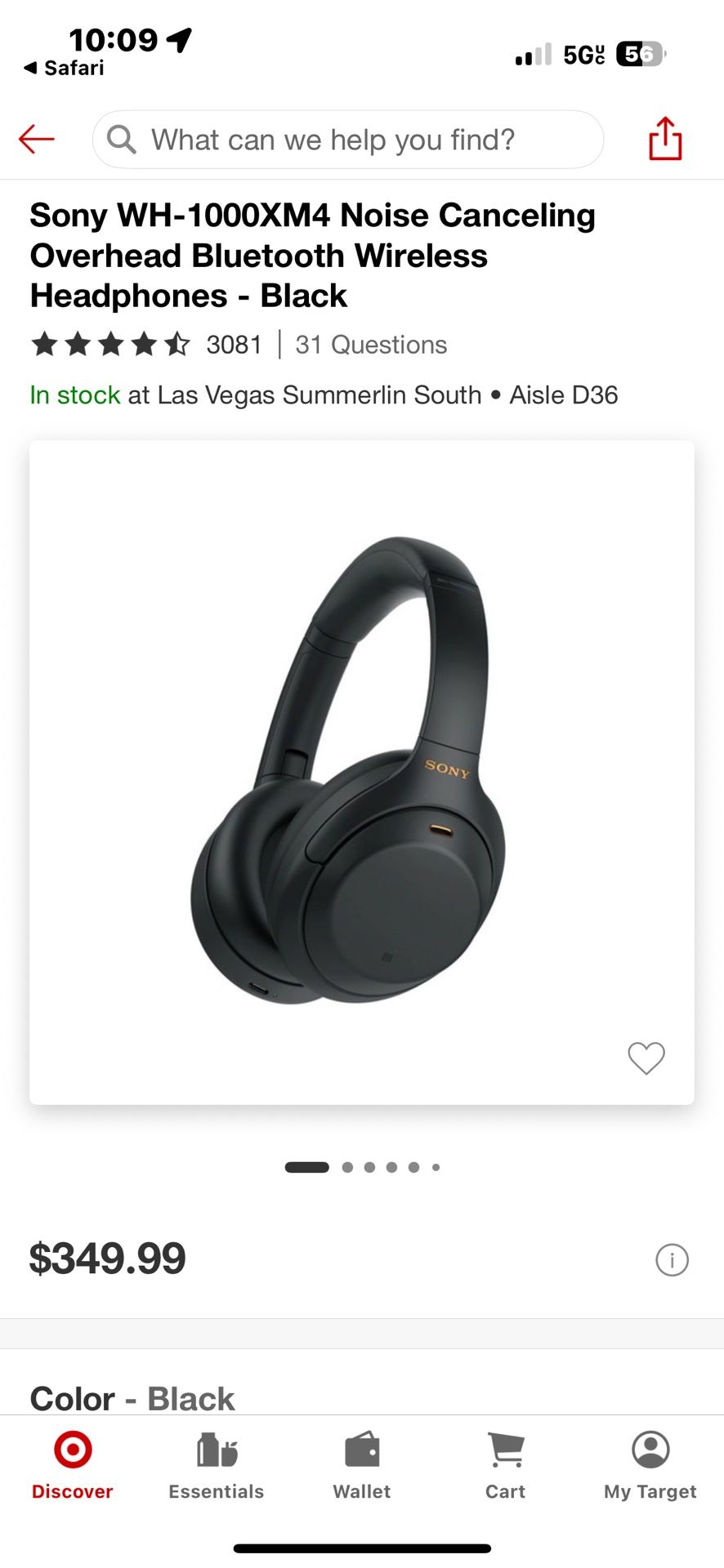 Sony WH-1000XM4 Noise Canceling Overhead Bluetooth Wireless Headphones - Black