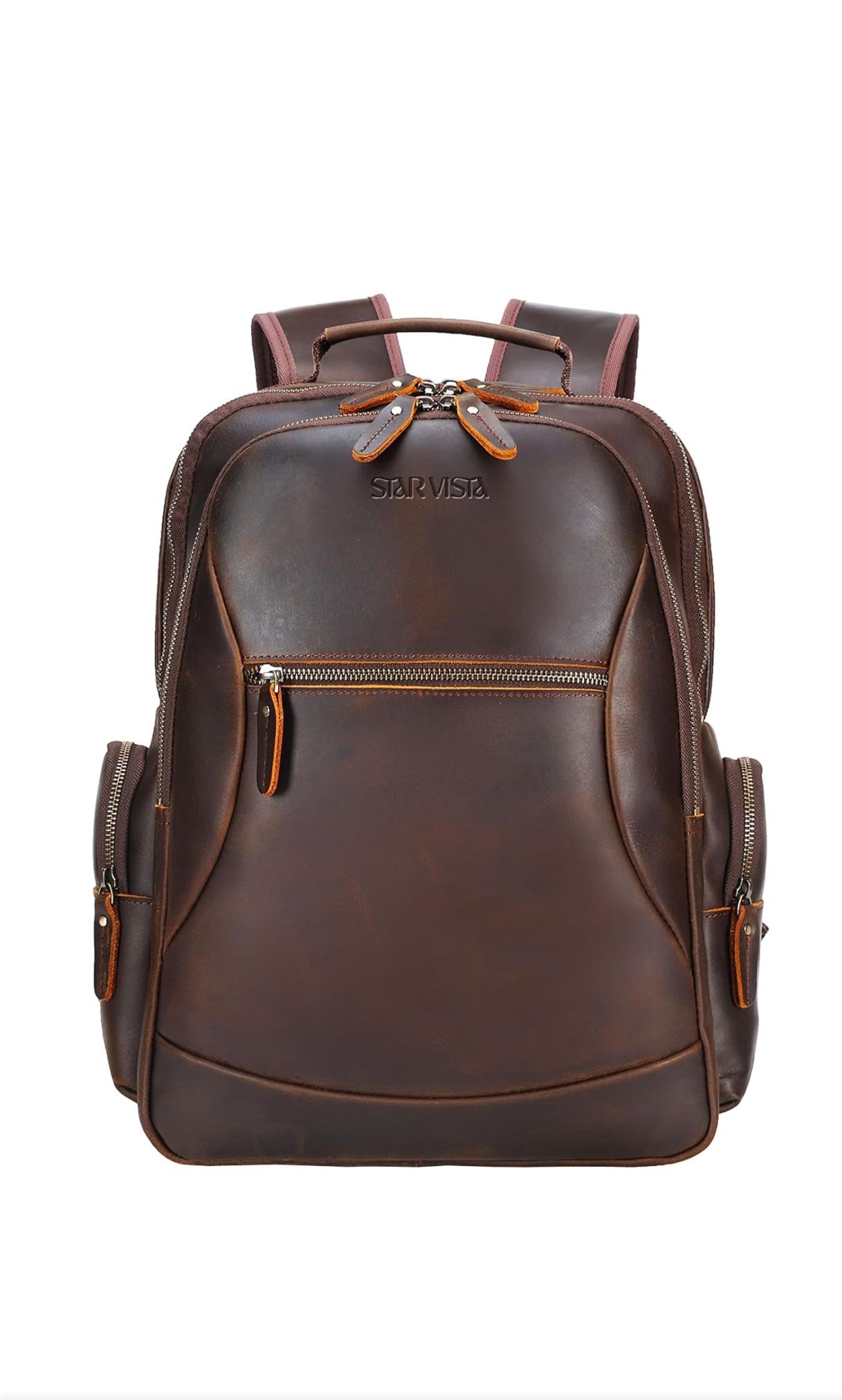 STAR VISTA Nettuno 15.6 Vintage Full Grain Leather Laptop Backpack for Men, Multi Pockets,