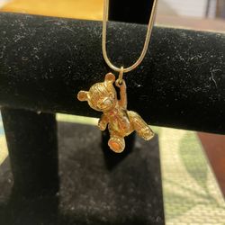 Gold Teddy Bear Pendant and Necklace