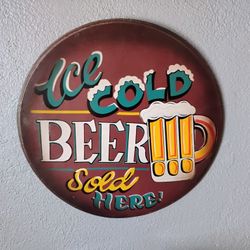 Vintage Ice Cold Beer Pub Bar Shop Wood Sign 