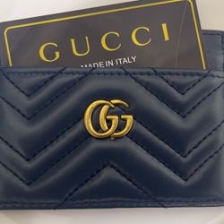 Gucci Cardholder Navy Blue Gold GG LOGO