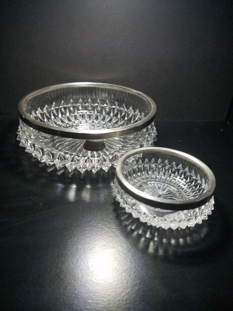 Vintage English cut crystal silver rimmed bowls