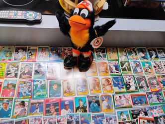 Set of Baseball cards & vintage collectable Baltimore Orioles plush figure all in new or good condition -$5 gets everything!
