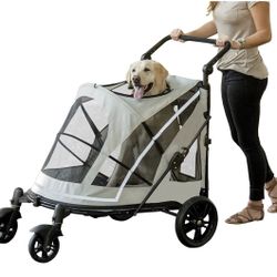 NEW,NO-Zip Pet Stroller with Dual Entry, Push Button Zipperless Entry