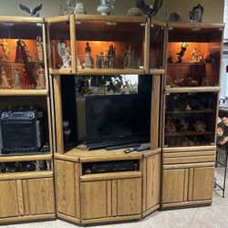 3 Piece Entertainment Center With Glass Doors  With Light