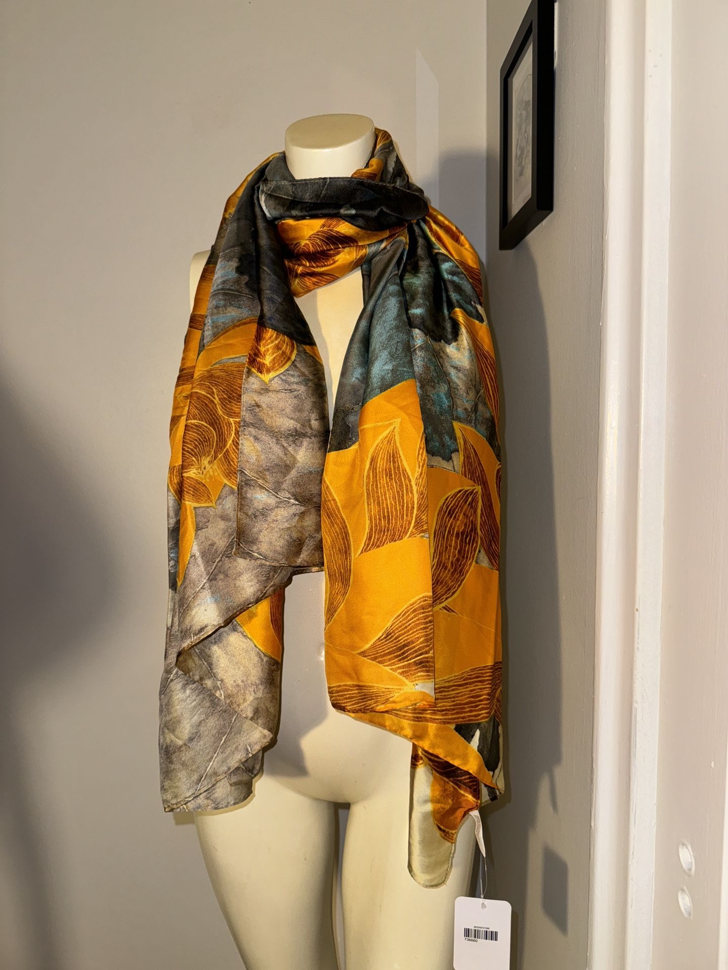 Bon Voyage Yellow Orange Multi Silk Feel 100% Polyester Oblong Scarf Shawl Wrap