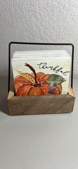 Fall Pumpkin Coaster Set with Holder