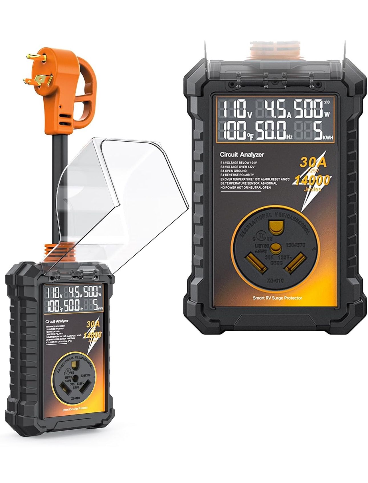 RV Surge Protector 30 Amp, 14000J Waterproof RV Circuit Automatic Over/Under