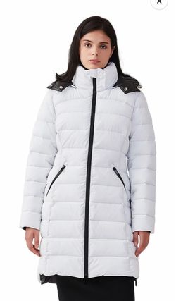 IKAZZ Women's Winter Warm Coat | Packable Long Hooded Outwear Vegan Down Parka Jacket (White, L)