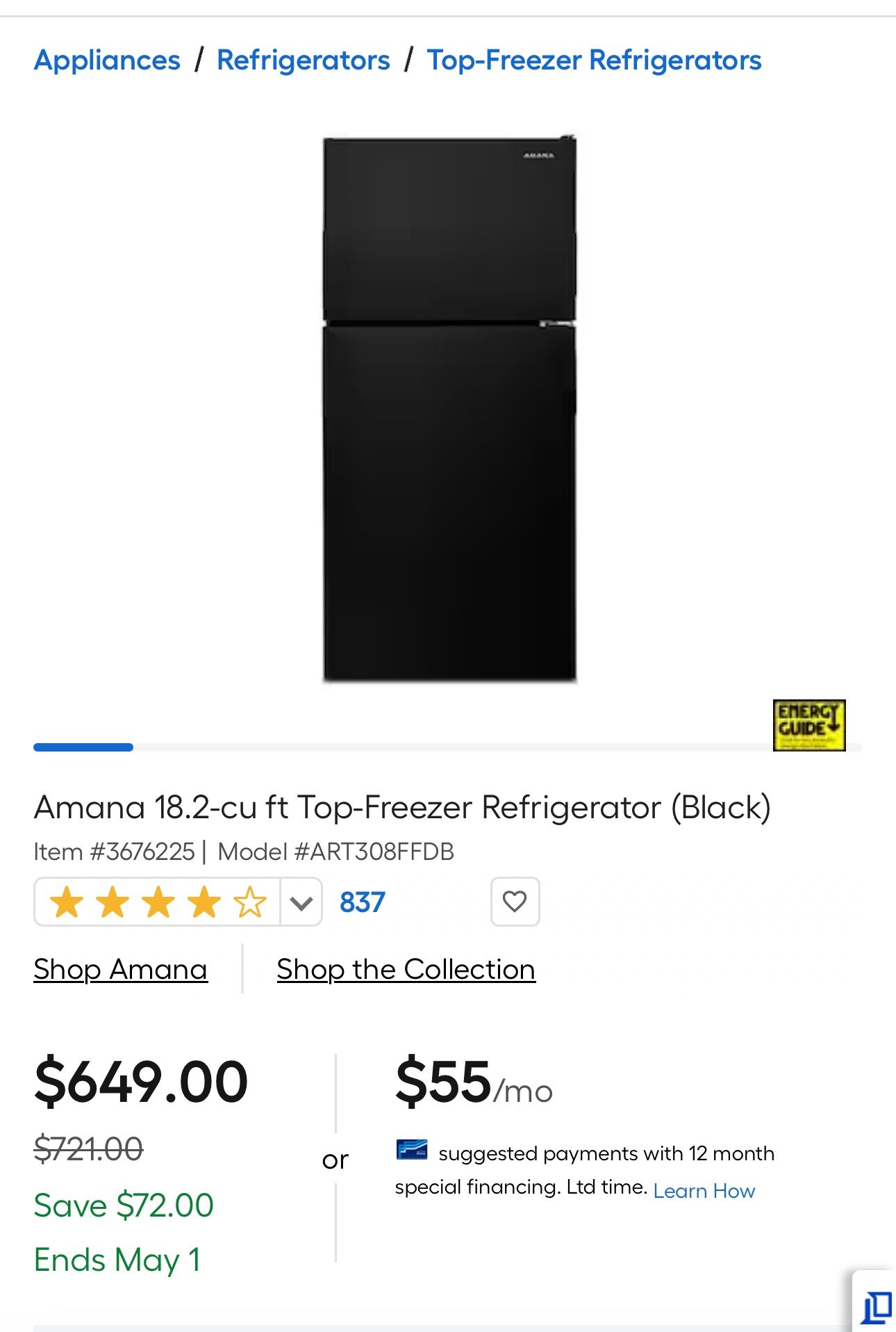 18.2 Cubic Foot Fridge 