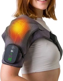Heated Shoulder Wrap - Cordless Heating Pad Massager With Vibration, 3 Heating and Speed Adjustable Settings, Wearable