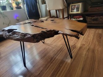 Live Edge Wood Slab Coffee Table with Hairpin Legs