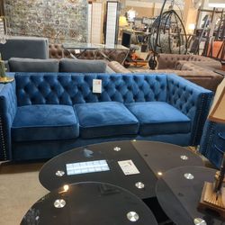 3 Piece Set Blue Sofa, Loveseat, Chair