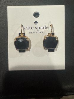 Kate Spade New Work Black Leverback Sapphire Earrings with Gold Prongs Holding the Stone! - NWT!