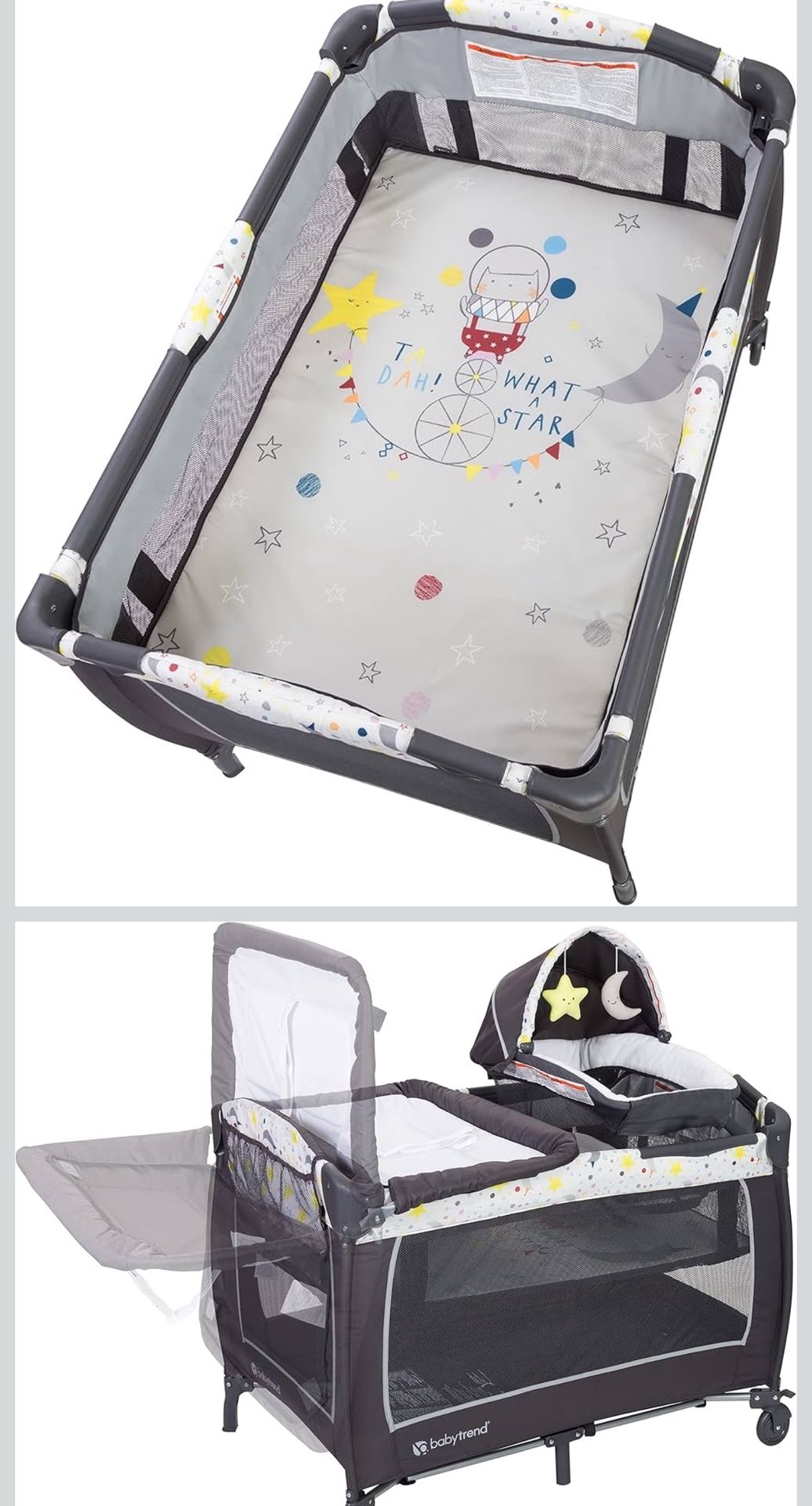 Baby Trend Pack and Play Crib – Moon & Stars Design
