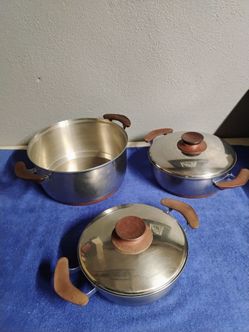 Vintage 1960s Presto Pride 3 Pot Set Stainless Steel with Solid Copper Bottom Base-USA