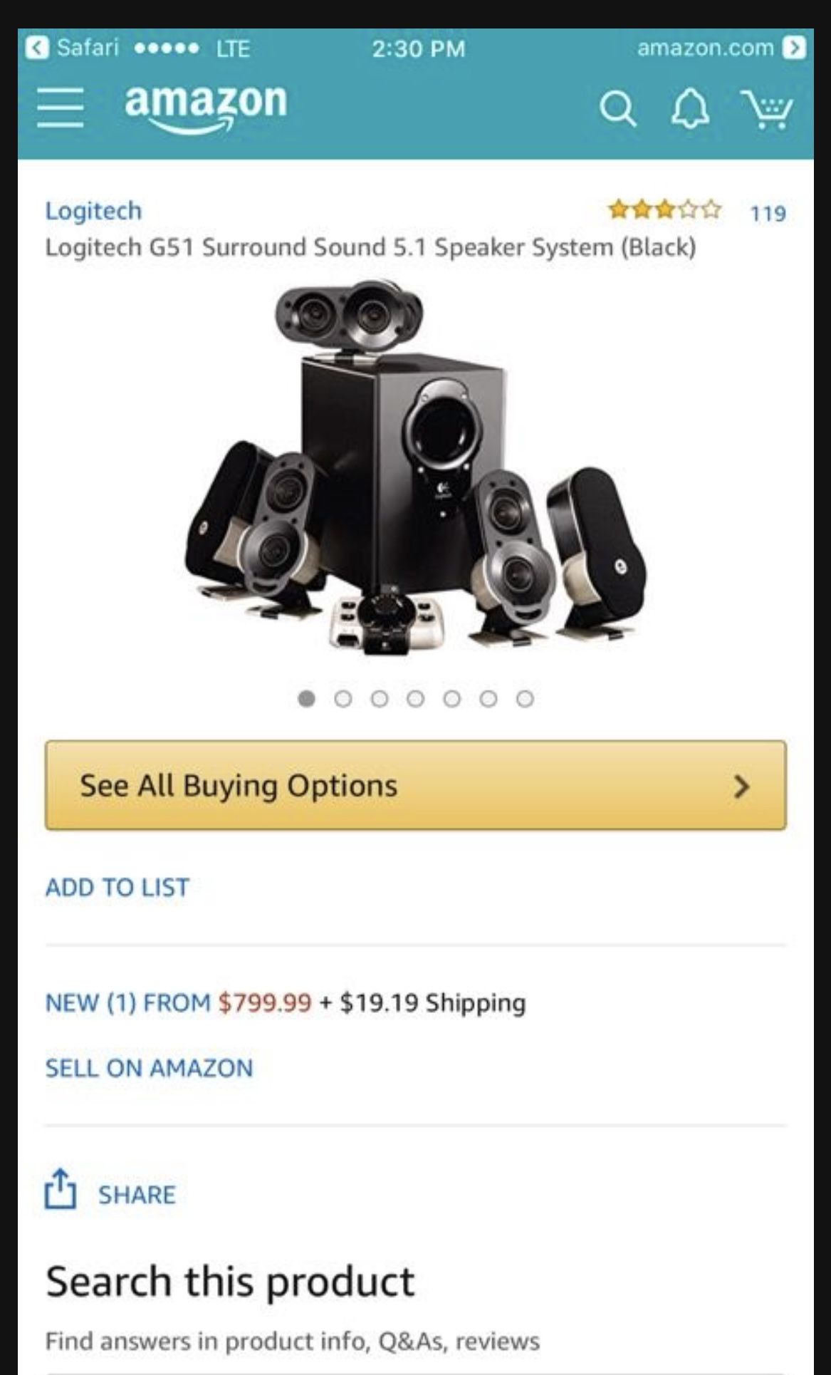 Logitech G51 surround sound speaker system