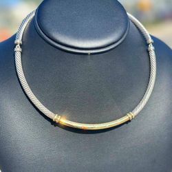 Jewelry David Yurman 14k yellow gold and 925 sterling silver Necklace Cable Metro Choker 0.17CTW Natural Diamonds 16” 5mm