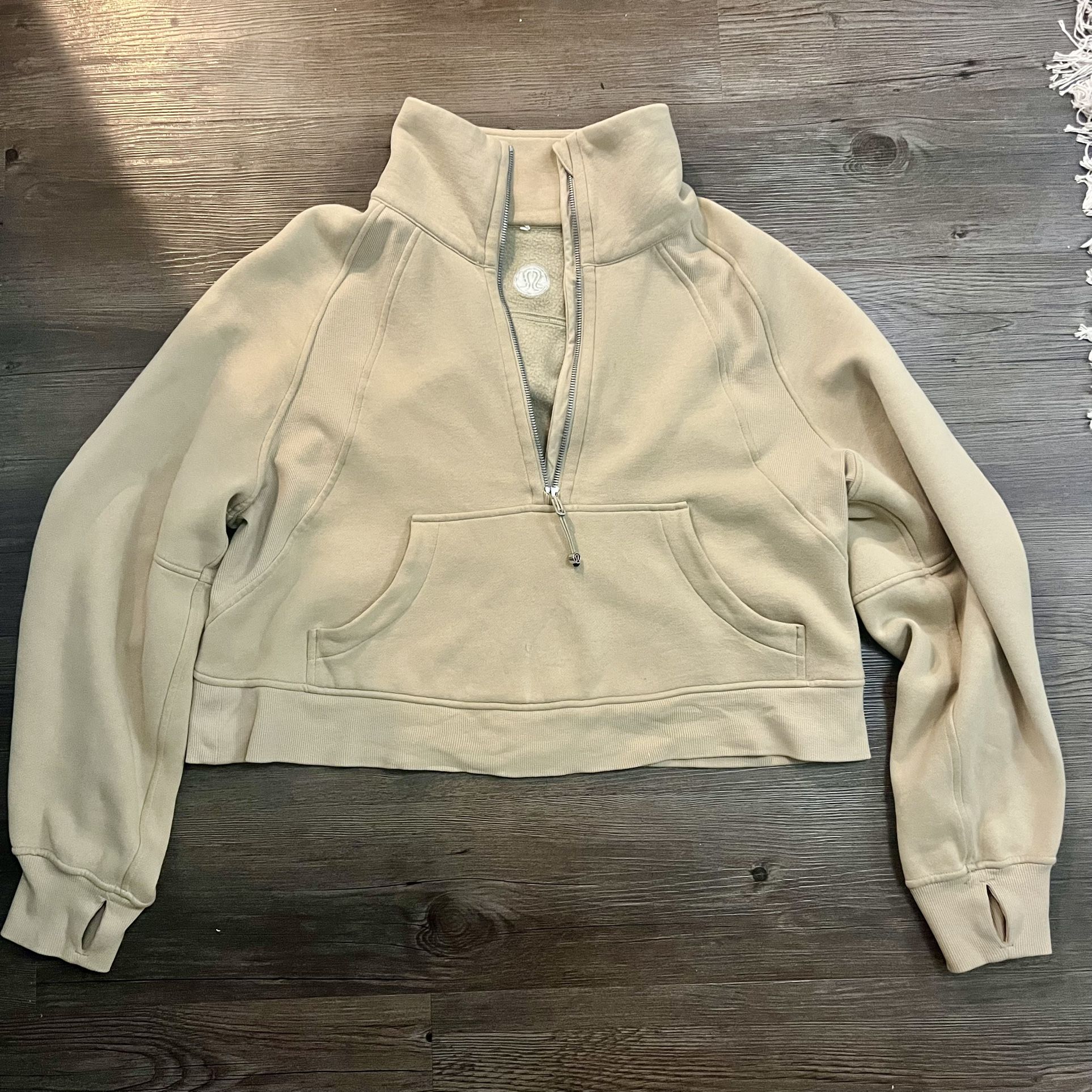Lululemon Scuba Funnel Neck Half Zip Hoodie M/L Trench Beige Cream