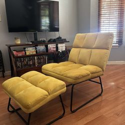 Yellow Velvet Accent Chair With Ottoman 
