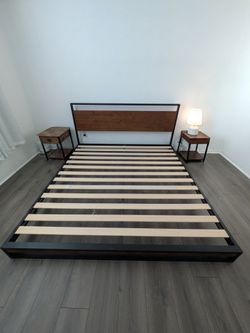 Modern Industrial King Size Bed Frame – Wood & Metal