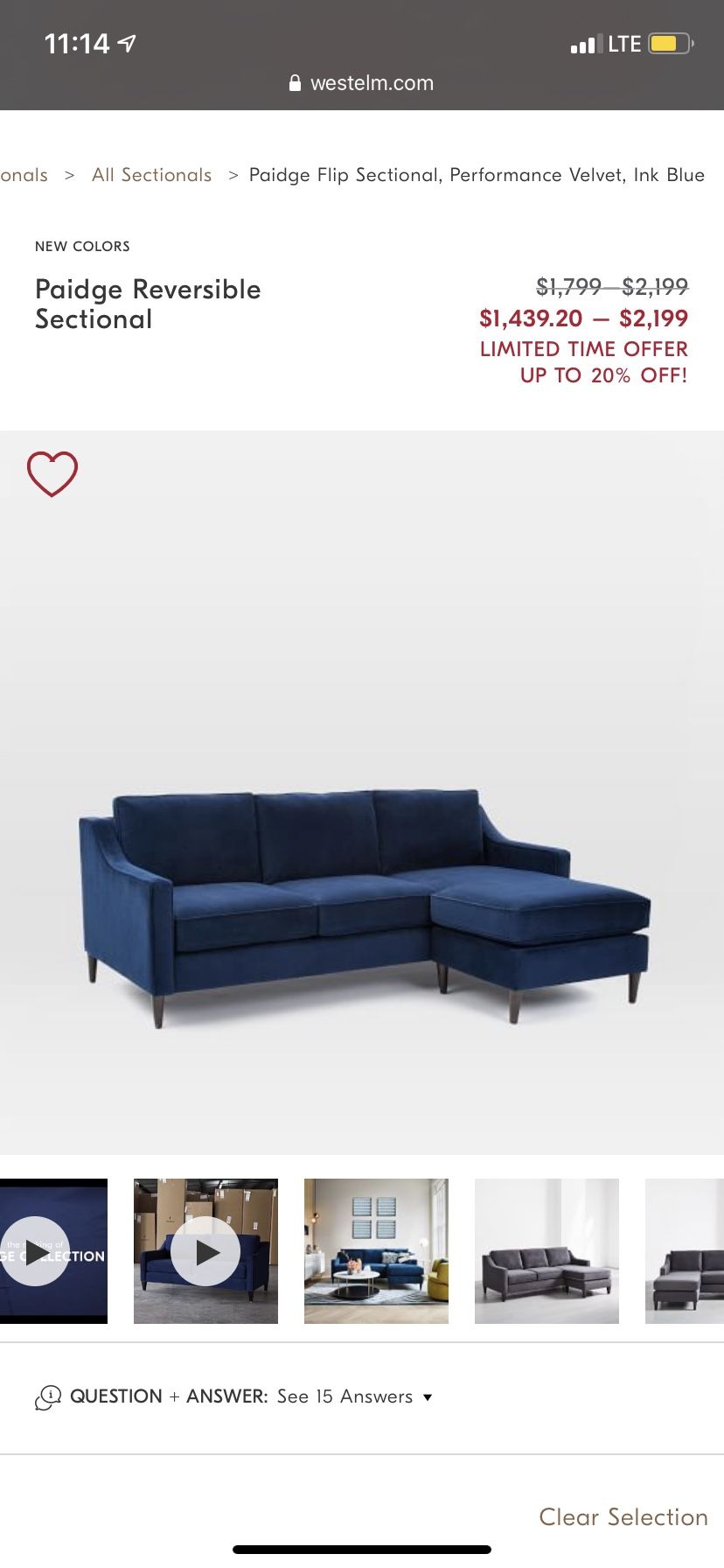 WEST ELM NAVY SUEDE SECTIONAL COUCH