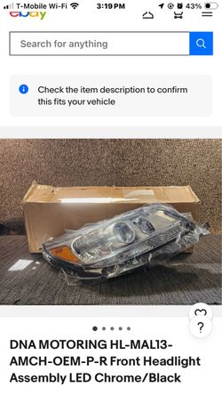 DNA Motoring Front Headlight Assembly (part number HL-MAL13-AMCH-OEM-P-R) designed for a 2013–2015 Chevrolet Malibu passenger side