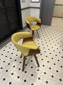 Pair of Wooden Dinning Chairs with Green upholstery