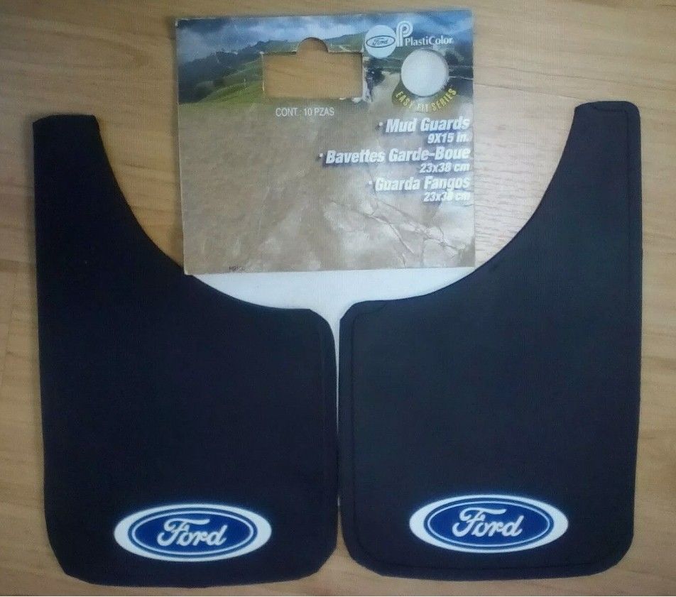 Two FORD Universal Mud Guards 9" x 15" Plasticolor Easy-Fit Officially Licensed